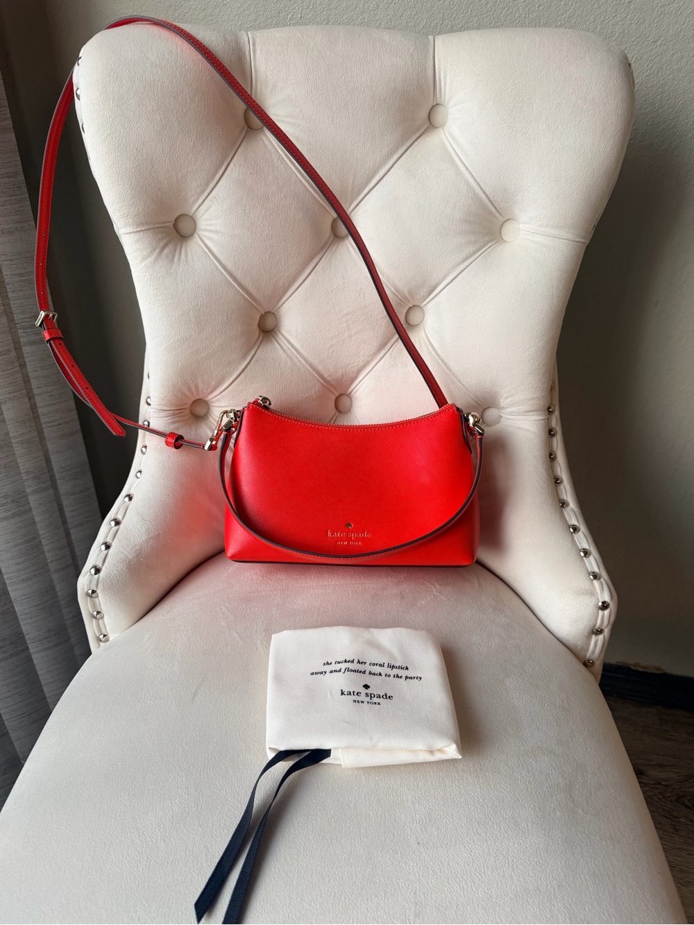 Kate Spade New York Red Saffiano Leather Convertible Shoulder Bag Crossbody